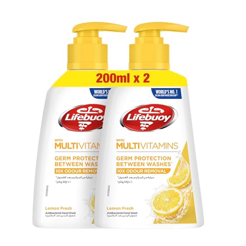Lifebuoy Antibacterial Hand Wash, Lemon Fresh, for 100% stronger germ protection & odour removal, 200ml x 2