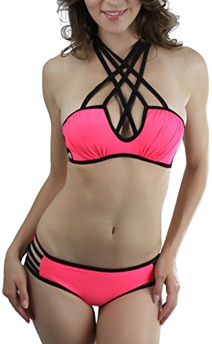ToBeInStyle Conjunto de bikini de dos piezas con ribete en contraste para mujer - rosa - 42-44