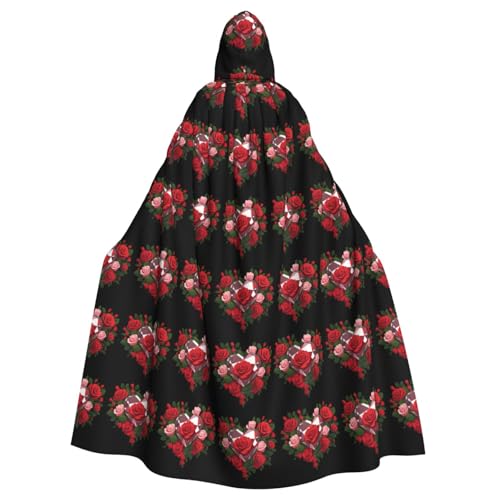 WHJSSF Capa con capucha para adultos con estampado de corazón y diamantes entre rosas, para Halloween, capa con capucha súper grande sin cremallera