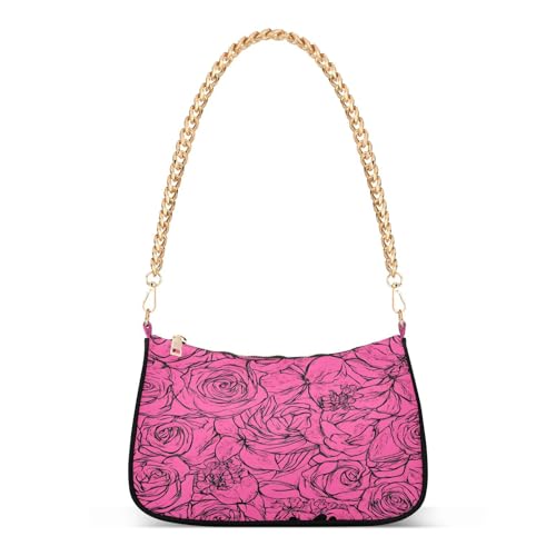 Shoulder Bags for Women Rose Tote HandBag Shoulder Bags purse with Chain Zipper Closure