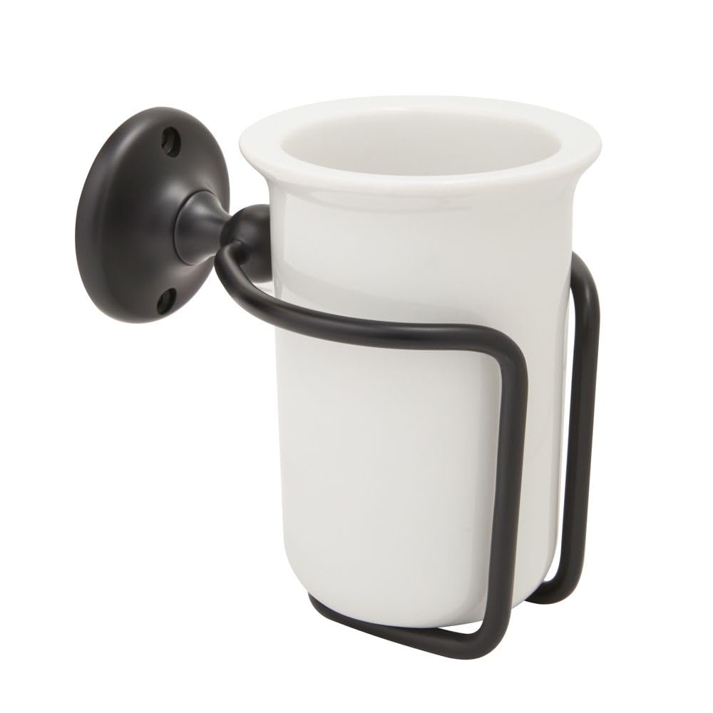 Milano Black Elizabeth Wall Mounted Bathroom Ceramic Toothbrush Tumbler And Holder