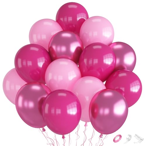 Image of Metallic Pink Balloons, 70-Pack Pink Balloons for Birthday Princess Wedding
