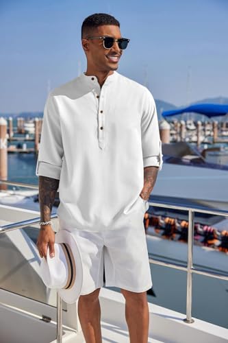 Image of Zombom Men's Kurta || Chinese Collar Long Sleeves || Straight Hip Length Kurtas || Short Kurta for Men || for Festival || Function || Occasion Wear Fancy Kurta for || Best Gifts for Men