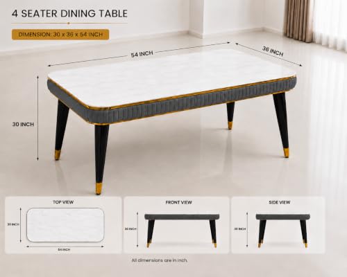 Image of WOODEN SPACE Majestic 4 Seater Wooden Dining Table Set | Urban Marble Top Dining Table with Chairs for Dining Room & Kitchen (Modern Classic Printed Brown) (54 x 36 x 30 inch)