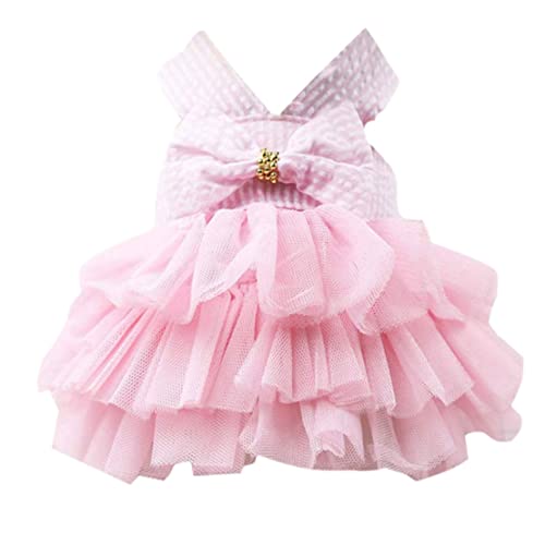 Dog Dress Puppy Mesh Tutu Skirt Pet Party Summer Clothes Costume with Bow for Small Medium Dog Cat Pink Striped S Dresses
