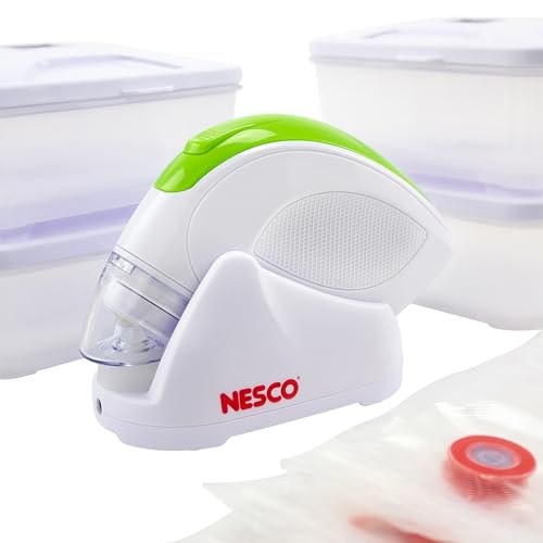 Image of NESCO Handheld Vacuum Sealer Kit, Includes 4 Canisters, 5 Reusable Gallon Zipper Bags, Freezer, Dishwasher, Sous Vide Safe Bags, Great for Meal Prep & Food Storage - Rechargeable with Charging Base
