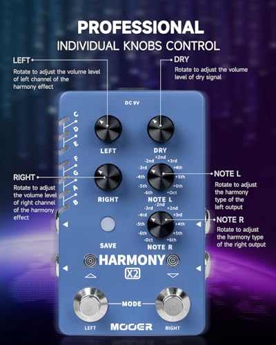 Image of MOOER Harmonizer Guitar Effects Pedal up to 12 Pitches Each Pitch has 11 Harmony Modes Professional Stereo for Electric Guitar and Bass (X2)