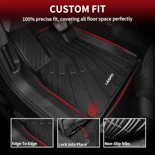 Image of LASFIT Floor Mats & Cargo Mats for Volkswagen ID.4 2021-2026, All Weather TPE Custom Fit Floor Liners for VW ID.4 1st & 2nd Row Car Mats & Trunk Mats, Black