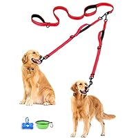 YOUTHINK Double Leash Hondenriem voor 2 honden Geen kluwen Reflecterende hondenriem Dubbel gevoerde handgrepen Verstelbare leiband, met mestzakdispenser voor honden tot 110 lbs
