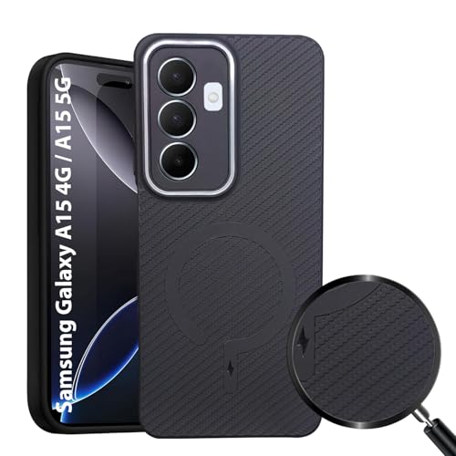 Image of LIRAMARK Rugged Carbon Fibre TPU Armor Silicone Mag-Safe Design (Mag-Safe Not Support) Back Cover Case for Samsung Galaxy A15 4G / A15 5G