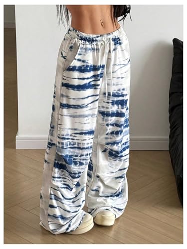 Women's Tie Dye Drawstring Pants Y2k Low Rise Wide Leg Loose Trousers4