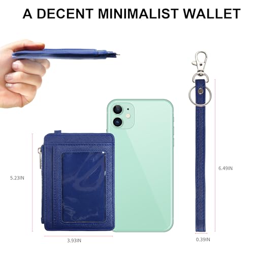 Credit Card Holder Wallet RFID Blocking Leather Small Wallet for Women Slim Minimalist Front Pocket Wristlet Wallets for Women （Navy Blue）3