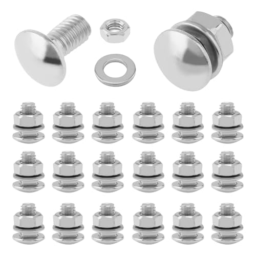 Smgda 20 Sets M6 x 12 mm Round Head Square Neck Carriage Bolts Screws with Hex Nuts and Flat Washers, 304 Stainless Steel Full Thread Coverage Bolt, Silver (M6*12)