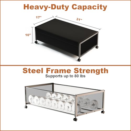 Image of 2 Pack Under the Bed Storage Containers,10 inch Height Under Bed Shoe Storage,31inch Long Underbed Storage with Wheels,Large Rolling under bed Clothes Storage Drawers with Lid for Dorm Tall ,Black