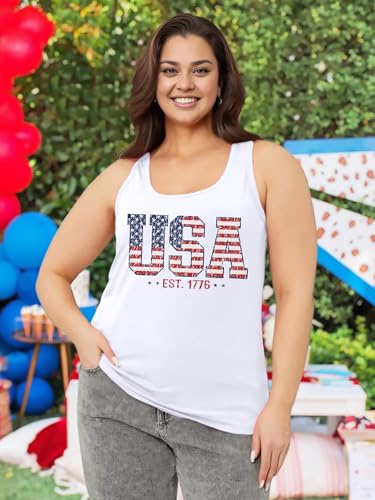 Image of Ithalt Plus Size 4th of July Tops for Women American Flag Tank Tops USA Patriotic Shirts Red White and Blue Sleeveless