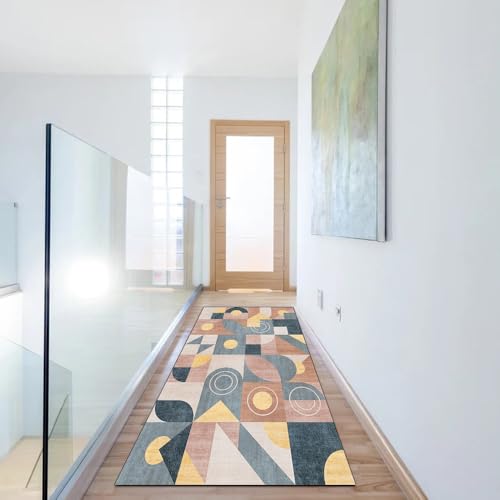 Alfombra de pasillo azul y rosa 80x200 cm lavable 6