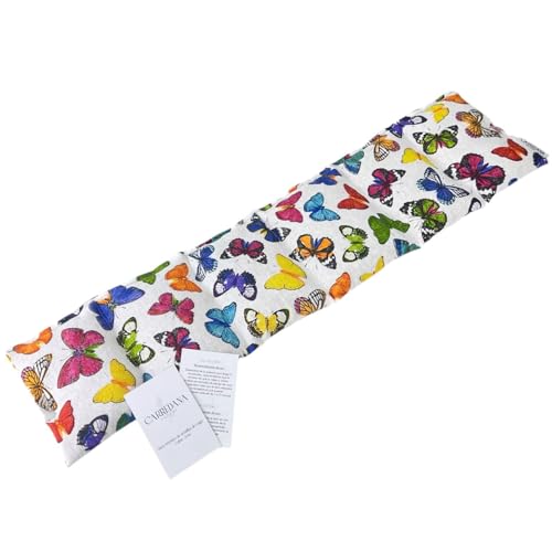 Saco térmico cervical extralargo de semillas de trigo sin olor 63x15cm-Bolsa semillas microondas.Calor-frio. (Mariposas)