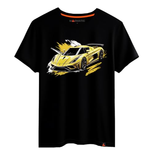 Magmatic - T-shirt Regera Carro Esportivo para Homem e Criança Unisex, Coleção Splash Car T-shirt Preta Premium 100% Algodão, Presente Carro Esportivo, Apaixonado por Carro