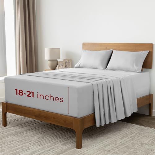 Mellanni Extra Deep Queen Sheets - 4 PC Iconic Collection Bedding - Hotel Luxury, Ultra Soft, Cooling Bed Sheets - Wrinkle, Fade, Stain Resistant (Queen, Light Gray)