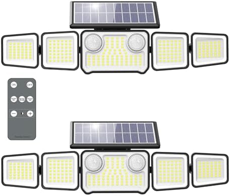 Illuminate Your Space with These Top Solar Flood Lights 5 6000LM Solar Lights Outdoor, 5 Heads Solar Security Lights with Remote Control, IP65 Waterproof Motion Sensor Lights 3 Modes Flood Lights for Wall, Porch, Yard, Outside, 2 Pack