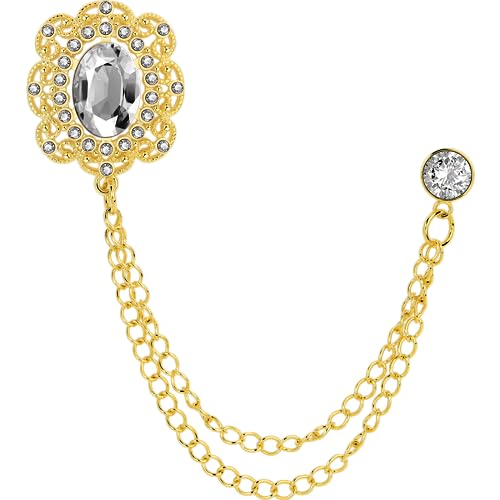 Fashion Gold Brooch for Men Suit,Oval Crystal lapel Pin Jewelry, Mens Suit Accessories Suitable for Wearing on Business,Father's Day,Birthday,Wedding,Party.