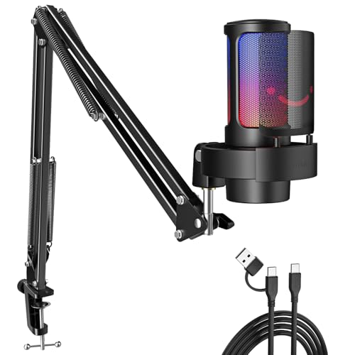 Image of FIFINE A8T Computer Gaming Microphone Kit for PC PS4 /PS5,Streaming Condenser Mic with Boom Arm Stand, Tap to Mute, Mute Button Gain Control for Podcast, YouTube, Black