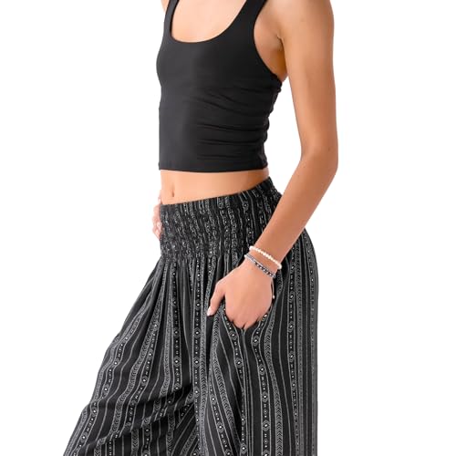 Image of Lotus and Luna Women's Harem Pants Thai Pants for Beach & Lounge High Waisted Flowy Boho Pants Genie Pants Yoga Pants