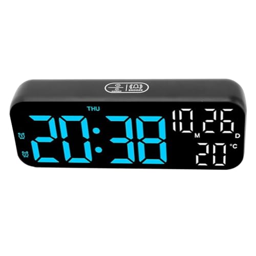 Alarm Clock, Large Display Alarm Clock Voice Control LED Electronic Alarm Clock Digital Wall Clock Battery Operated Digital Clock with Date and Day of Week for Living Room Bedroom (Black Blue Lamp) - Image 3