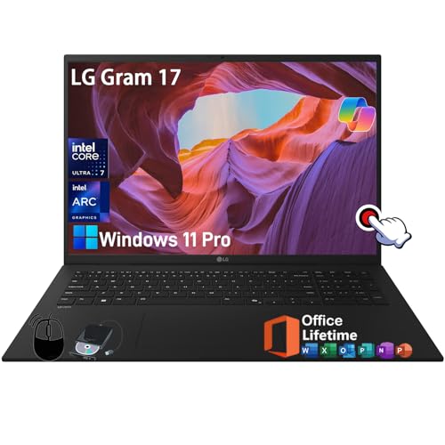 LG Gram 17 Business Touchscreen Laptop - w/Office Pro, 17' WQXGA Touch Display, Intel Evo Edition Inte Ultra(Series 2) 258V, Intel Arc Graphics, WiFi 7, Copilot+ PC, Win 11 Pro (32GB RAM, 2TB SSD)