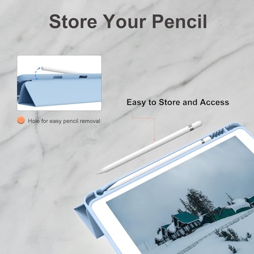 Image of Case for iPad 9th Generation 2021 / iPad 8th Gen 2020 /iPad Cover 7th Generation 2019, Silicone Case with Pencil Holder for iPad 9 /8 /7 10.2 inch, Auto Sleep /Wake, Blue