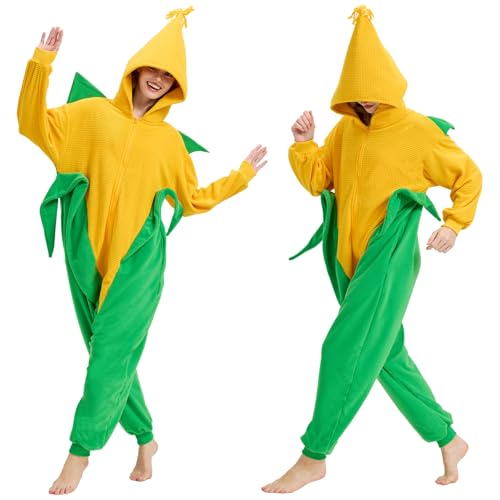 NAMHTOM Adult Food Costume - Corn Popcorn Candy Corn Halloween Onesie Pajamas Cosplay One-Piece Jumpsuit for Women Men