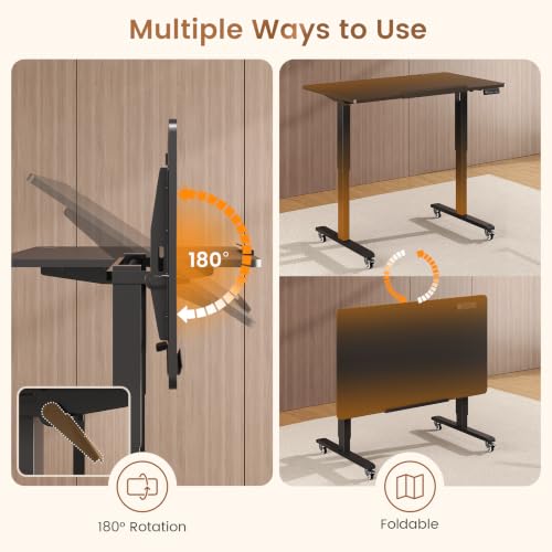 Image of SEDETA 31.5 Inches Foldable Electric Standing Desk, 180 Tiltable Mobile Rising Computer Desk Height Adjustable with Wheels for Drawing /Writing /Gaming /Study /Home Office /Small Space, Black