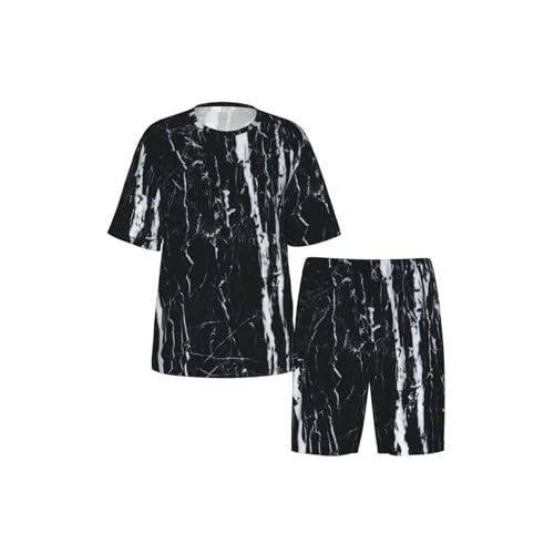 Pyjama short homme marbre noir et blanc ensemble d'été