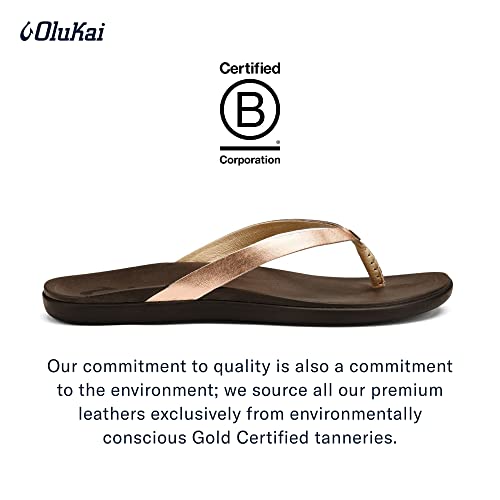 Image of OluKai Ho'opio Leather Women's Beach Sandals, Full-Grain Leather Flip-Flop Slides, Modern Low Profile Design & Comfortable Fit