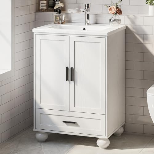 LIKIMIO 24' Bathroom Vanity with Ceramic Sink, Small Bathroom Storage Cabinet, 2 Doors 1 Drawer...