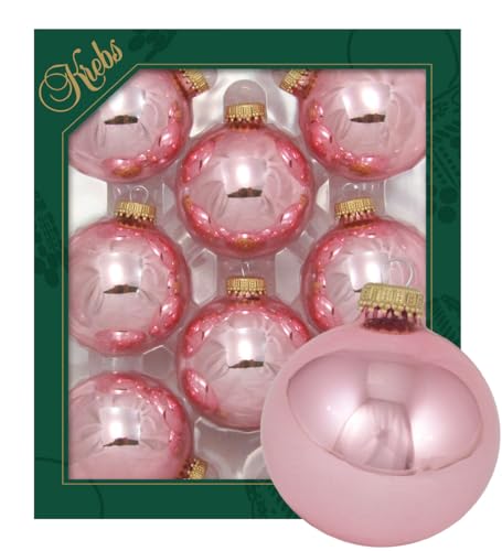 Krebs Glas Lauscha - Weihnachtsdekoration/Christbaumschmuck aus Glas - Unifarbende Kugeln - Menge: 8 Stück - Farbe: Altrosa - Größe: ca. 7 cm