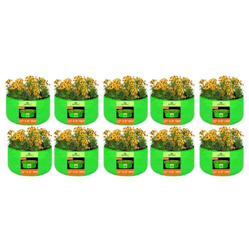 Image of Kingwell grow bags 12x9 inch pack of 10 Grow Bag For Terrace Garden Leafy Vegetable Plant Grow Bags Fruits Growing Containers For terrace Gardening