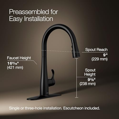 Image of KOHLER Simplice Response Touchless Pull Down Kitchen Faucet in Matte Black, K-22036-BL