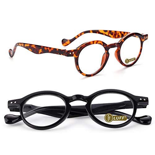 LUFF - Paquete de 2 gafas de lectura retro HD, cómodas bisagras de resorte redondas, lectores de marcos para mujeres y hombres Cover