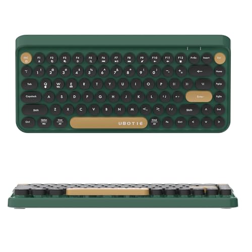 Image of UBOTIE Portable Bluetooth Colorful Computer Keyboards, Wireless Mini Compact Retro Typewriter Flexible 84Keys Design Keyboard (New Dark Green)