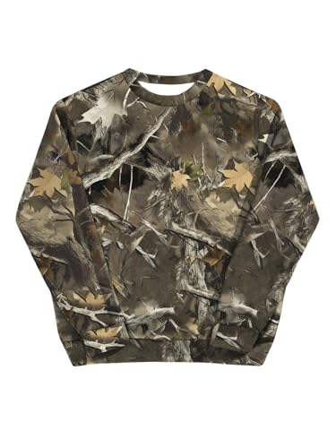 Men's Vintage Camo Sweatshirts Crew Neck Fleece Shirt Long Sleeve Pullover Camouflage Hunting Tee Tops Streetwear