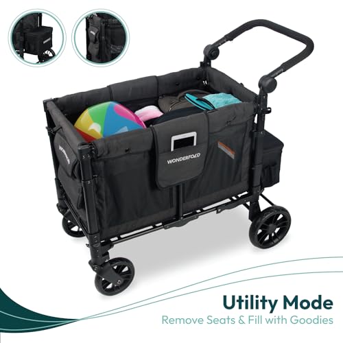 Image of WonderFold W2 Elite Stroller Wagon, Steel Frame, 2 Seater, Jet Black