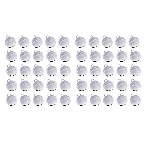 50Pcs Christmas Jingle Bell Craft Bells Miniature Holiday Colored Jingle Bells DIY Bells for Wreath Holiday Home Tree Jewelry Making 22mm (White)