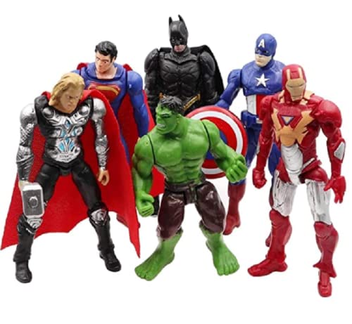 JFFFEDY New Superhero Set 6 pcs Action Figure Set Includes Batman, Hulk, Superman, Thor, Ironman & Captain America Exclusive for Kids