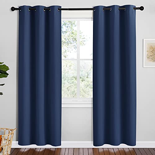 Image of NICETOWN Blackout Draperies Curtains, Navy, 1 Pair, 42 x 78 inches, All Season Thermal Insulated Solid Grommet Top Blackout Curtains /Drapes for Kid's Room