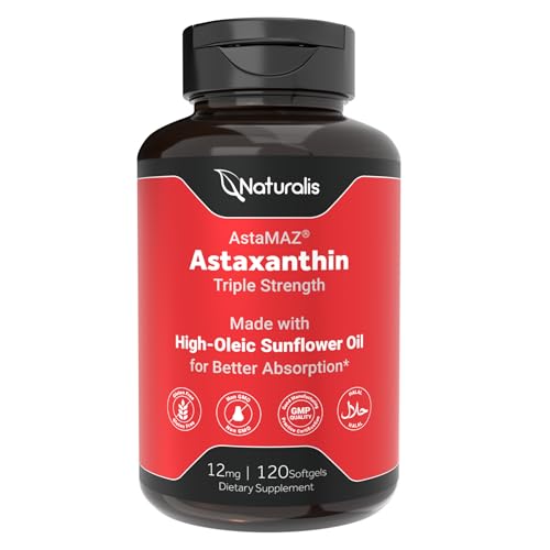 Naturalis New Zealand Astaxanthin (12mg) | Enhanced with Natural Vitamin E | Non-GMO Soy & Gluten Free | 120 Softgels (4 Month Supply)