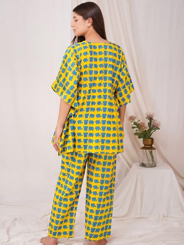 Image of Cotton Floral Printed 2 Piece Night Suit Top & Pajama Set for Women & Girls