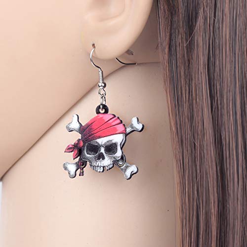 DUOWEI Novelty Pirate Skull Dangle Earrings Gifts for Women, Halloween Gothic Acrylic Drop Earrings, Crossbones Design, Halloween Costume Jewelry Accessories2