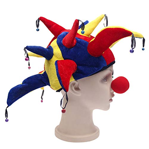 ITODA Halloween Clown Hat Funny Jester Hat with Bells and Foam Nose Pointy Joker Hats Multicolor Party Cosplay Hats Props for Mardi Gras Carnival Halloween Party Decoration - Image 2
