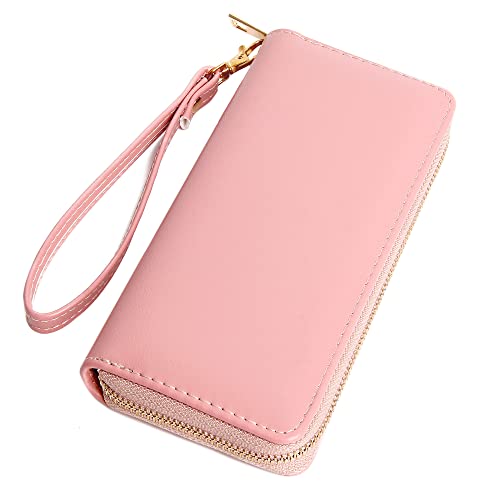 VOCUS Womens Wristlet Wallet Zip Around Clutch Wallet Large RFID Blocking PU Leather Bifold with Phone Holder for Travel